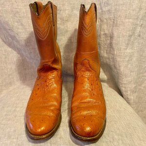 Justin Ostrich Leather Tangerine Boots Size 6